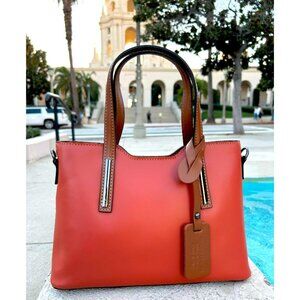 Ivan Troy Cira Orange Women's Italian Leather Top Handle Crossbody Shoulder Bag